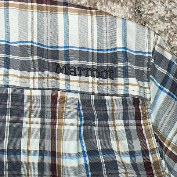 Marmot Short Sleeve Plaid Button Up Shirt Outdoor Hiking Camping Casual Summer - Picture 6 of 11
